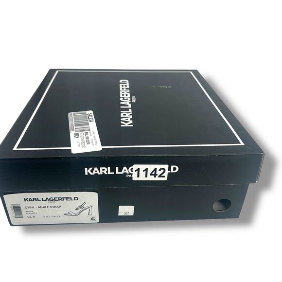 Karl Lagerfeld Gold Strappy Heels Size 8 Metallic Ankle Strap High Stiletto EUC - Picture 13 of 13